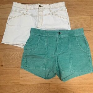 Women's off white denim and Green corduroy Shorts SZ L set 2